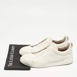 Pre Owned Ermenegildo Zegna Cream Leather triple stitch Slip On Sneakers Size 45