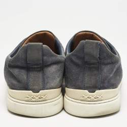 Ermenegildo Zegna Navy Blue Suede Triple Stitch Slip On Sneakers Size 42.5