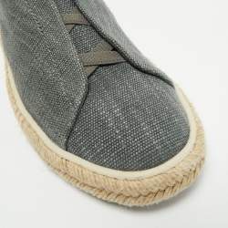 Pre Owned Ermenegildo Zegna Grey Canvas and Leather Triple Stitch Espadrilles Size 44.5