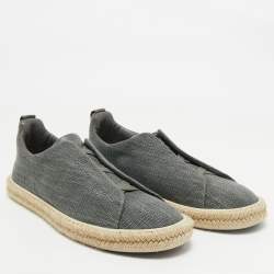 Pre Owned Ermenegildo Zegna Grey Canvas and Leather Triple Stitch Espadrilles Size 44.5