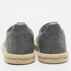 Pre Owned Ermenegildo Zegna Grey Canvas and Leather Triple Stitch Espadrilles Size 44.5