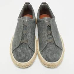 Pre Owned Ermenegildo Zegna Grey Canvas and Leather Triple Stitch Espadrilles Size 44.5