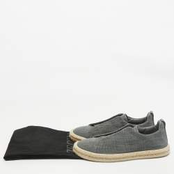 Pre Owned Ermenegildo Zegna Grey Canvas and Leather Triple Stitch Espadrilles Size 44.5
