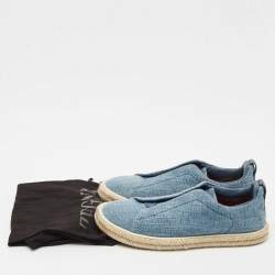Ermenegildo Zegna Blue Canvas and Leather Triple Stitch Espadrilles Size 44.5