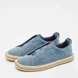 Ermenegildo Zegna Blue Canvas and Leather Triple Stitch Espadrilles Size 44.5
