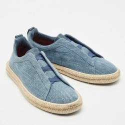 Ermenegildo Zegna Blue Canvas and Leather Triple Stitch Espadrilles Size 44.5