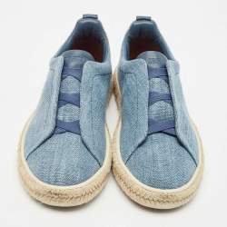 Ermenegildo Zegna Blue Canvas and Leather Triple Stitch Espadrilles Size 44.5