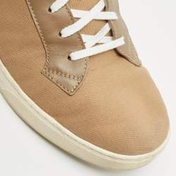 Pre Owned Ermenegildo Zegna Camel Brown/White Canvas and Leather Low Top Sneakers Size 43.5