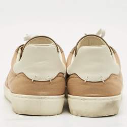 Pre Owned Ermenegildo Zegna Camel Brown/White Canvas and Leather Low Top Sneakers Size 43.5