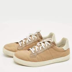 Pre Owned Ermenegildo Zegna Camel Brown/White Canvas and Leather Low Top Sneakers Size 43.5