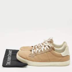 Pre Owned Ermenegildo Zegna Camel Brown/White Canvas and Leather Low Top Sneakers Size 43.5