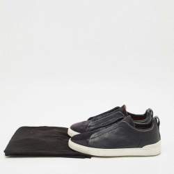 Pre Owned Ermenegildo Zegna Navy Blue Suede and Leather Triple Stitch Sneakers Size 40.5