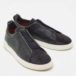 Pre Owned Ermenegildo Zegna Navy Blue Suede and Leather Triple Stitch Sneakers Size 40.5
