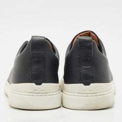 Pre Owned Ermenegildo Zegna Navy Blue Suede and Leather Triple Stitch Sneakers Size 40.5