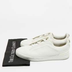 Pre Owned Ermenegildo Zegna Couture White Leather Triple Stitch Low Top Sneakers Size 43