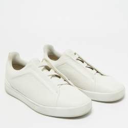 Pre Owned Ermenegildo Zegna Couture White Leather Triple Stitch Low Top Sneakers Size 43