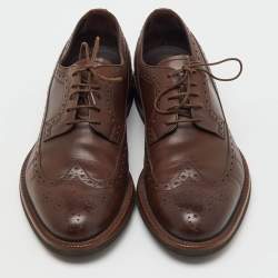 Pre Owned Ermenegildo Zegna Dark Brown Leather Brogue Wingtip Lace Up Derby Size 42