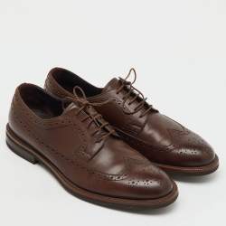 Pre Owned Ermenegildo Zegna Dark Brown Leather Brogue Wingtip Lace Up Derby Size 42