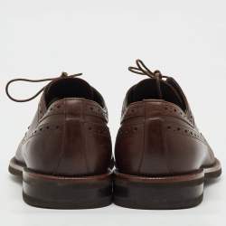 Pre Owned Ermenegildo Zegna Dark Brown Leather Brogue Wingtip Lace Up Derby Size 42