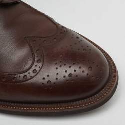 Pre Owned Ermenegildo Zegna Dark Brown Leather Brogue Wingtip Lace Up Derby Size 42