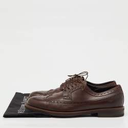 Pre Owned Ermenegildo Zegna Dark Brown Leather Brogue Wingtip Lace Up Derby Size 42