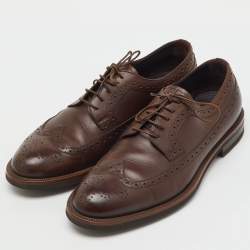 Pre Owned Ermenegildo Zegna Dark Brown Leather Brogue Wingtip Lace Up Derby Size 42
