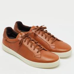 Pre Owned Ermenegildo Zegna Tan Leather Low Top Sneakers Size 45