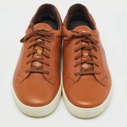 Pre Owned Ermenegildo Zegna Tan Leather Low Top Sneakers Size 45