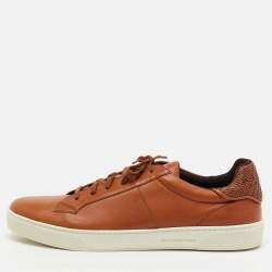 Pre Owned Ermenegildo Zegna Tan Leather Low Top Sneakers Size 45