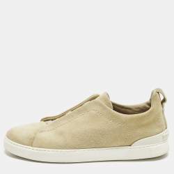 Pre Owned Ermenegildo Zegna Triple Stitch Size 42 Beige Suede Low Top Sneakers