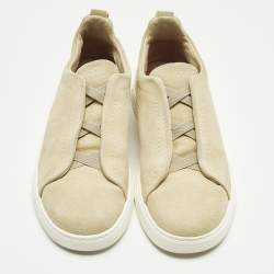 Pre Owned Ermenegildo Zegna Triple Stitch Size 42 Beige Suede Low Top Sneakers