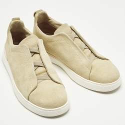 Pre Owned Ermenegildo Zegna Triple Stitch Size 42 Beige Suede Low Top Sneakers