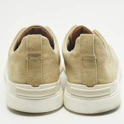 Pre Owned Ermenegildo Zegna Triple Stitch Size 42 Beige Suede Low Top Sneakers