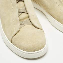 Pre Owned Ermenegildo Zegna Triple Stitch Size 42 Beige Suede Low Top Sneakers