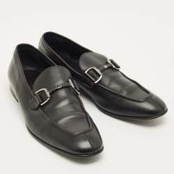 Pre Owned حذاء لوفرز ايرمنيجيلدو زينيا جلد أسود بإبزيم مقاس 41.5