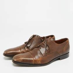 Pre Owned حذاء ديربي إيرمينجيلدو زينيا جلد بني غامق مع جناح برباط مقاس 42