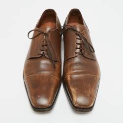 Pre Owned حذاء ديربي إيرمينجيلدو زينيا جلد بني غامق مع جناح برباط مقاس 42