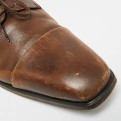 Pre Owned حذاء ديربي إيرمينجيلدو زينيا جلد بني غامق مع جناح برباط مقاس 42