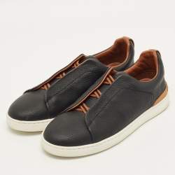 Pre Owned حذاء رياضي إيرمنجلدو زينيا حياكة ثلاثية جلد أسود سهل الارتداء مقاس 42