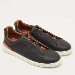 Pre Owned حذاء رياضي إيرمنجلدو زينيا حياكة ثلاثية جلد أسود سهل الارتداء مقاس 42