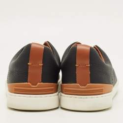 Pre Owned حذاء رياضي إيرمنجلدو زينيا حياكة ثلاثية جلد أسود سهل الارتداء مقاس 42