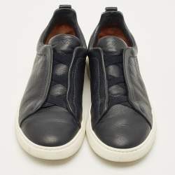 مملوكة مسبقًا Ermenegildo Zegna Triple stitch Size 41 Navy Blue Leather Slip On Sneakers