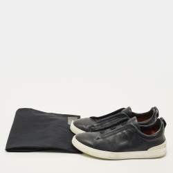 مملوكة مسبقًا Ermenegildo Zegna Triple stitch Size 41 Navy Blue Leather Slip On Sneakers