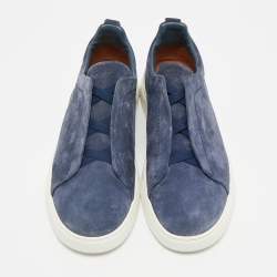 Pre Owned حذاء رياضي ايرمنيجلدو زينيا دينم أزرق خياطة ثلاثية سليب أون مقاس 44