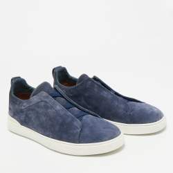 Pre Owned حذاء رياضي ايرمنيجلدو زينيا دينم أزرق خياطة ثلاثية سليب أون مقاس 44