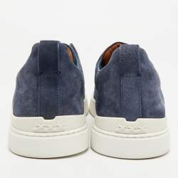 Pre Owned حذاء رياضي ايرمنيجلدو زينيا دينم أزرق خياطة ثلاثية سليب أون مقاس 44