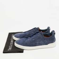 Pre Owned حذاء رياضي ايرمنيجلدو زينيا دينم أزرق خياطة ثلاثية سليب أون مقاس 44