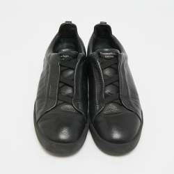 م ملوكة مسبقًا Ermenegildo Zegna Triple Stitch Size 44.5 Black Leather Slip On Sneakers