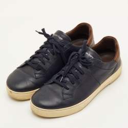 Pre Owned Ermenegildo Zegna Size 41 Navy Blue/Dark Brown Leather Low Top Sneakers