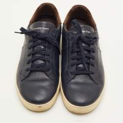 Pre Owned Ermenegildo Zegna Size 41 Navy Blue/Dark Brown Leather Low Top Sneakers